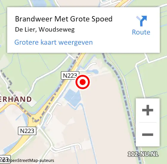 Locatie op kaart van de 112 melding: Brandweer Met Grote Spoed Naar De Lier, Woudseweg op 16 juni 2021 01:49