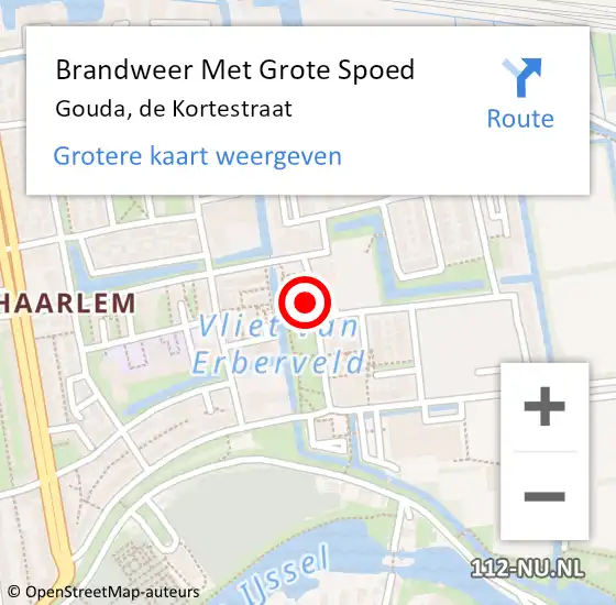 Locatie op kaart van de 112 melding: Brandweer Met Grote Spoed Naar Gouda, de Kortestraat op 16 juni 2021 02:41