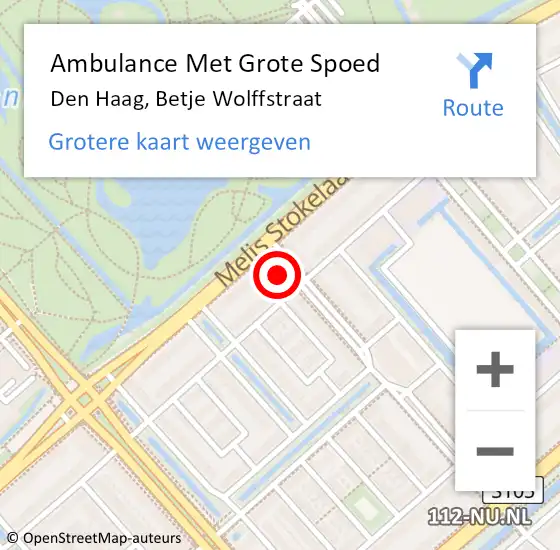 Locatie op kaart van de 112 melding: Ambulance Met Grote Spoed Naar Den Haag, Betje Wolffstraat op 16 juni 2021 03:11