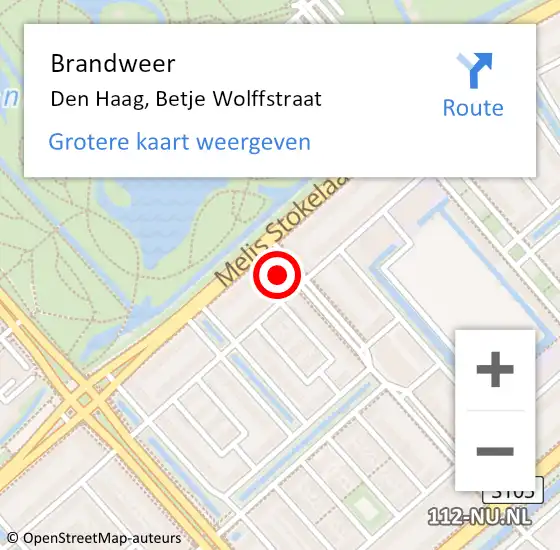 Locatie op kaart van de 112 melding: Brandweer Den Haag, Betje Wolffstraat op 16 juni 2021 03:33
