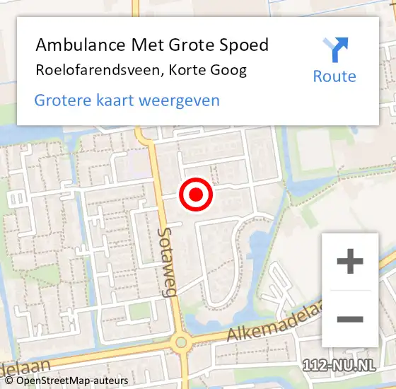 Locatie op kaart van de 112 melding: Ambulance Met Grote Spoed Naar Roelofarendsveen, Korte Goog op 16 juni 2021 06:32