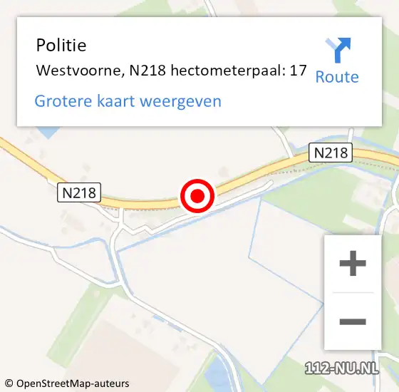 Locatie op kaart van de 112 melding: Politie Westvoorne, N218 hectometerpaal: 17 op 16 juni 2021 07:14