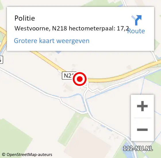 Locatie op kaart van de 112 melding: Politie Westvoorne, N218 hectometerpaal: 17,2 op 16 juni 2021 07:19