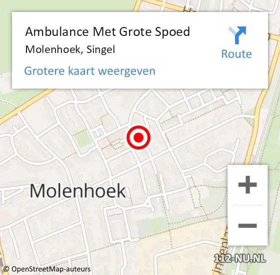 Locatie op kaart van de 112 melding: Ambulance Met Grote Spoed Naar Molenhoek, Singel op 16 juni 2021 07:48