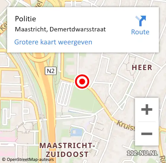 Locatie op kaart van de 112 melding: Politie Maastricht, Demertdwarsstraat op 16 juni 2021 08:48