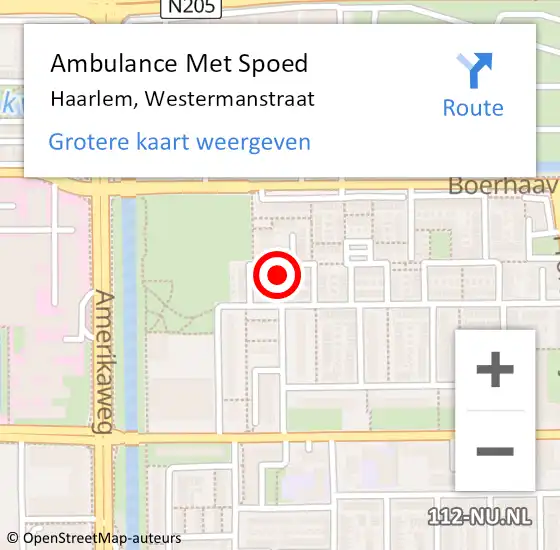 Locatie op kaart van de 112 melding: Ambulance Met Spoed Naar Haarlem, Westermanstraat op 16 juni 2021 08:52