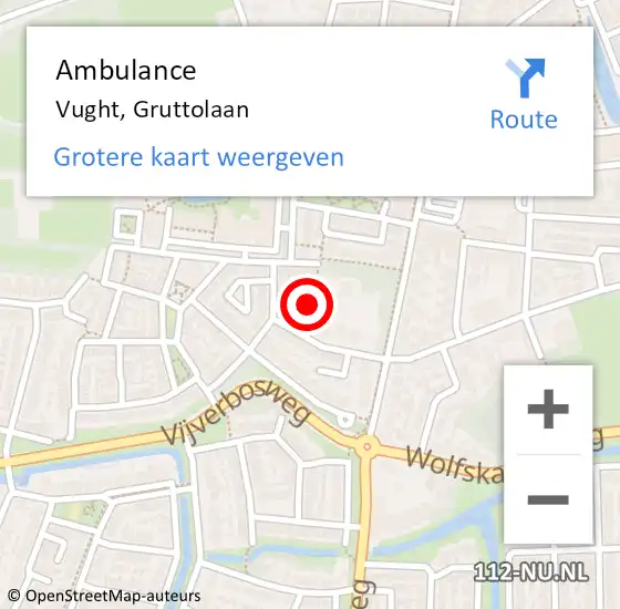 Locatie op kaart van de 112 melding: Ambulance Vught, Gruttolaan op 13 juni 2014 12:59