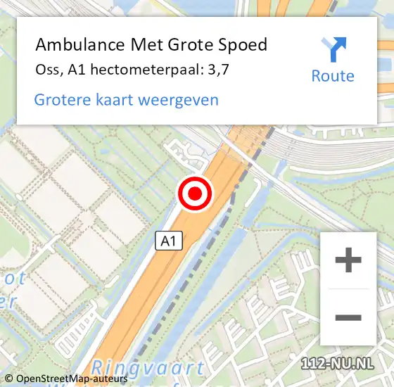 Locatie op kaart van de 112 melding: Ambulance Met Grote Spoed Naar Amsterdam, A1 hectometerpaal: 3,7 op 16 juni 2021 09:40