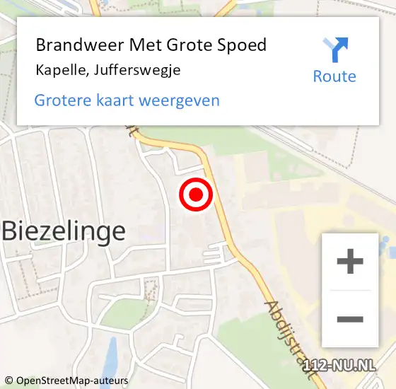 Locatie op kaart van de 112 melding: Brandweer Met Grote Spoed Naar Kapelle, Jufferswegje op 16 juni 2021 10:10