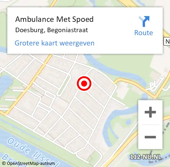 Locatie op kaart van de 112 melding: Ambulance Met Spoed Naar Doesburg, Begoniastraat op 16 juni 2021 10:31