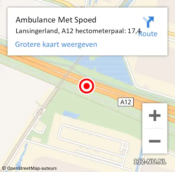 Locatie op kaart van de 112 melding: Ambulance Met Spoed Naar Lansingerland, A12 hectometerpaal: 17,4 op 16 juni 2021 10:45