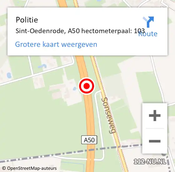 Locatie op kaart van de 112 melding: Politie Sint-Oedenrode, A50 hectometerpaal: 103 op 16 juni 2021 11:02