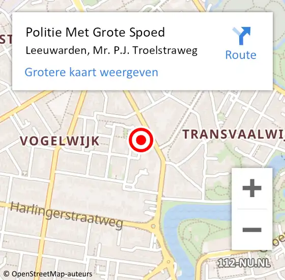 Locatie op kaart van de 112 melding: Politie Met Grote Spoed Naar Leeuwarden, Mr. P.J. Troelstraweg op 16 juni 2021 11:27