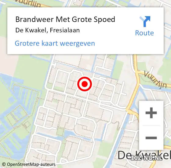 Locatie op kaart van de 112 melding: Brandweer Met Grote Spoed Naar De Kwakel, Fresialaan op 16 juni 2021 11:41