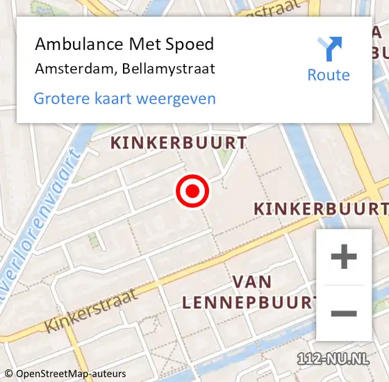 Locatie op kaart van de 112 melding: Ambulance Met Spoed Naar Amsterdam, Bellamystraat op 16 juni 2021 11:59
