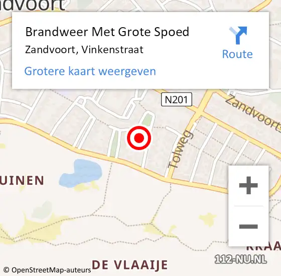 Locatie op kaart van de 112 melding: Brandweer Met Grote Spoed Naar Zandvoort, Vinkenstraat op 16 juni 2021 12:01