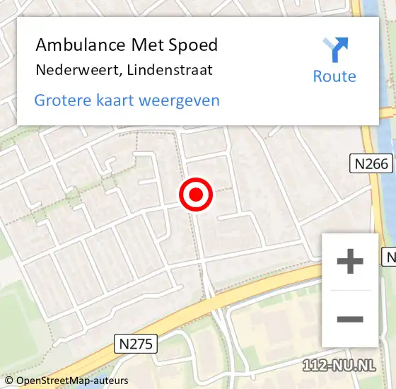 Locatie op kaart van de 112 melding: Ambulance Met Spoed Naar Nederweert, Lindenstraat op 16 juni 2021 12:38