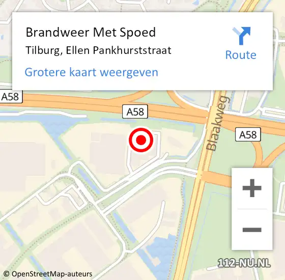 Locatie op kaart van de 112 melding: Brandweer Met Spoed Naar Tilburg, Ellen Pankhurststraat op 16 juni 2021 13:03