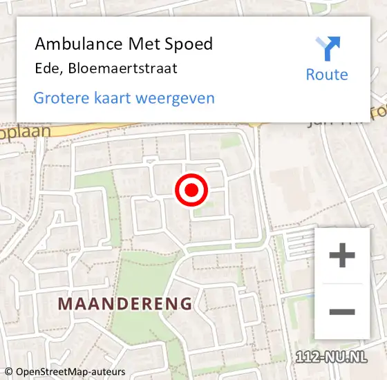 Locatie op kaart van de 112 melding: Ambulance Met Spoed Naar Ede, Bloemaertstraat op 16 juni 2021 13:21