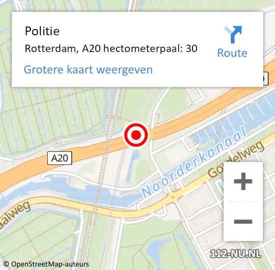 Locatie op kaart van de 112 melding: Politie Rotterdam, A20 hectometerpaal: 30 op 16 juni 2021 13:21