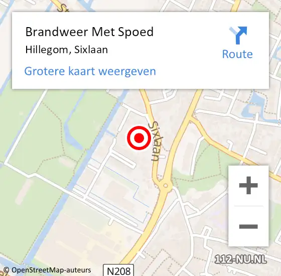 Locatie op kaart van de 112 melding: Brandweer Met Spoed Naar Hillegom, Sixlaan op 16 juni 2021 13:41