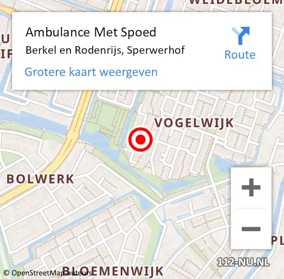 Locatie op kaart van de 112 melding: Ambulance Met Spoed Naar Berkel en Rodenrijs, Sperwerhof op 16 juni 2021 14:44