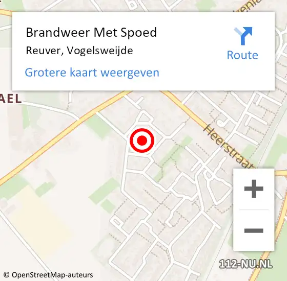 Locatie op kaart van de 112 melding: Brandweer Met Spoed Naar Reuver, Vogelsweijde op 16 juni 2021 14:50