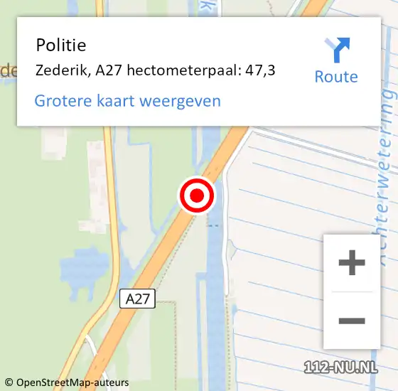 Locatie op kaart van de 112 melding: Politie Zederik, A27 hectometerpaal: 47,3 op 16 juni 2021 14:51