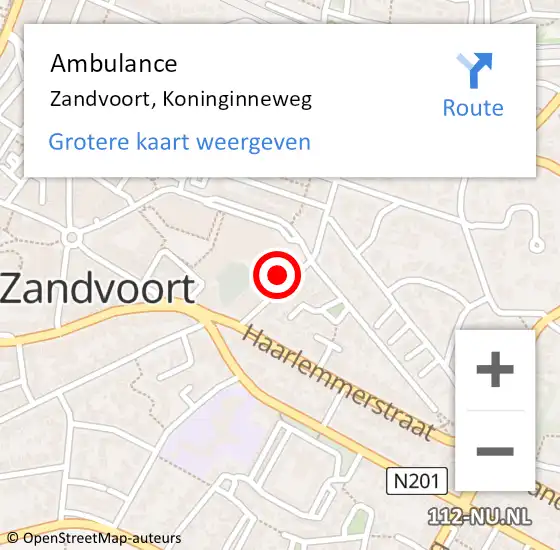 Locatie op kaart van de 112 melding: Ambulance Zandvoort, Koninginneweg op 16 juni 2021 14:52