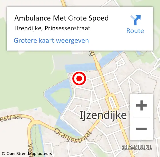 Locatie op kaart van de 112 melding: Ambulance Met Grote Spoed Naar IJzendijke, Prinsessenstraat op 16 juni 2021 14:59