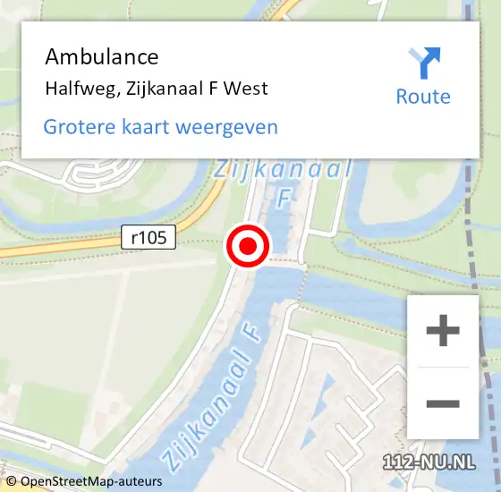 Locatie op kaart van de 112 melding: Ambulance Halfweg, Zijkanaal F West op 16 juni 2021 15:01