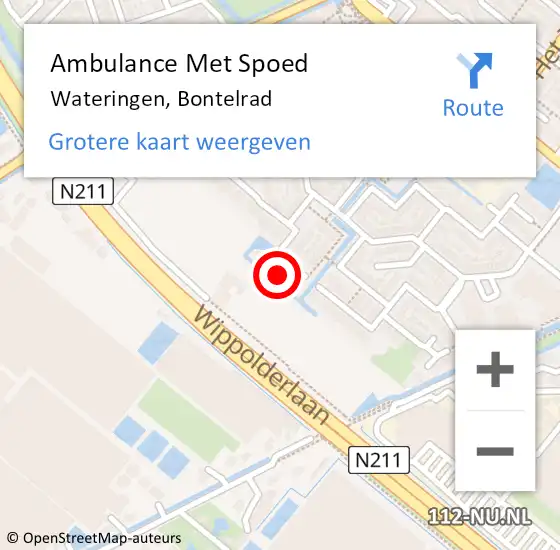 Locatie op kaart van de 112 melding: Ambulance Met Spoed Naar Wateringen, Bontelrad op 16 juni 2021 15:02