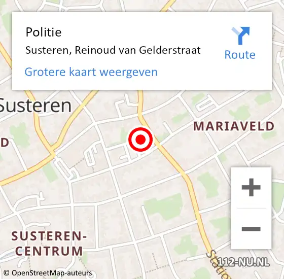 Locatie op kaart van de 112 melding: Politie Susteren, Reinoud van Gelderstraat op 16 juni 2021 15:11