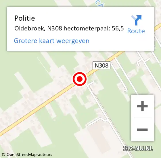 Locatie op kaart van de 112 melding: Politie Oldebroek, N308 hectometerpaal: 56,5 op 16 juni 2021 15:11