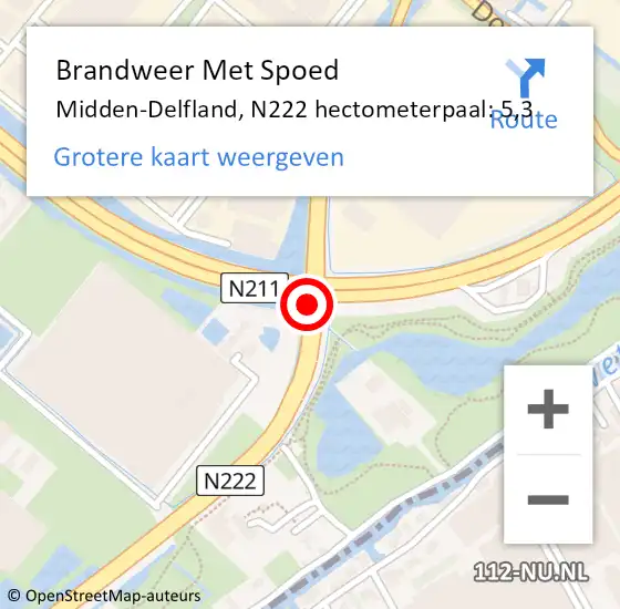 Locatie op kaart van de 112 melding: Brandweer Met Spoed Naar Midden-Delfland, N222 hectometerpaal: 5,3 op 16 juni 2021 15:21