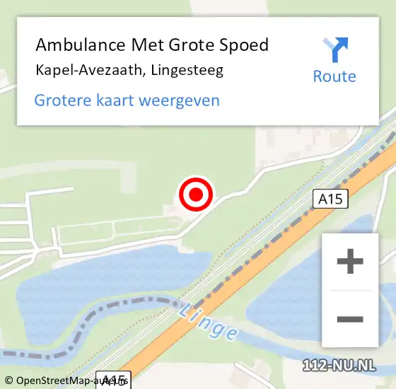 Locatie op kaart van de 112 melding: Ambulance Met Grote Spoed Naar Kapel-Avezaath, Lingesteeg op 16 juni 2021 16:04