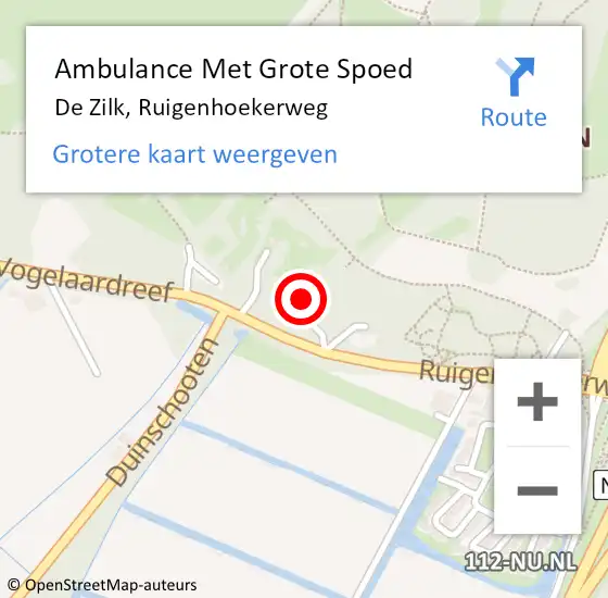 Locatie op kaart van de 112 melding: Ambulance Met Grote Spoed Naar De Zilk, Ruigenhoekerweg op 16 juni 2021 16:10