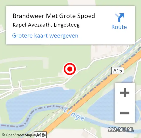 Locatie op kaart van de 112 melding: Brandweer Met Grote Spoed Naar Kapel-Avezaath, Lingesteeg op 16 juni 2021 16:14