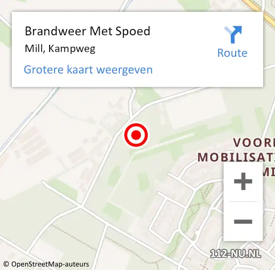 Locatie op kaart van de 112 melding: Brandweer Met Spoed Naar Mill, Kampweg op 16 juni 2021 16:21