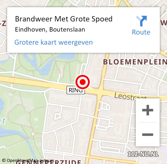 Locatie op kaart van de 112 melding: Brandweer Met Grote Spoed Naar Eindhoven, Boutenslaan op 16 juni 2021 16:29