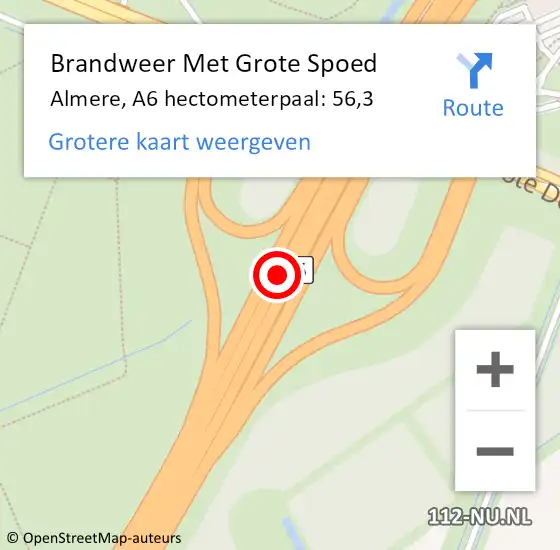 Locatie op kaart van de 112 melding: Brandweer Met Grote Spoed Naar Almere, A6 hectometerpaal: 56,3 op 16 juni 2021 16:44
