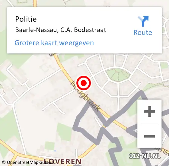 Locatie op kaart van de 112 melding: Politie Baarle-Nassau, C.A. Bodestraat op 16 juni 2021 16:44