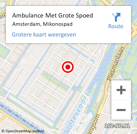 Locatie op kaart van de 112 melding: Ambulance Met Grote Spoed Naar Amsterdam, Mikonospad op 16 juni 2021 16:47