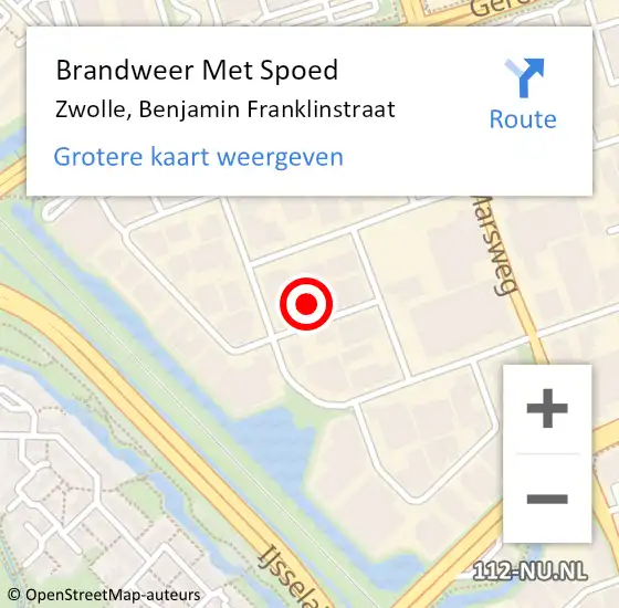 Locatie op kaart van de 112 melding: Brandweer Met Spoed Naar Zwolle, Benjamin Franklinstraat op 16 juni 2021 16:57