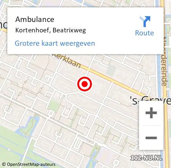 Locatie op kaart van de 112 melding: Ambulance Kortenhoef, Beatrixweg op 13 juni 2014 13:46