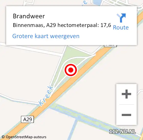 Locatie op kaart van de 112 melding: Brandweer Binnenmaas, A29 hectometerpaal: 17,6 op 16 juni 2021 17:06