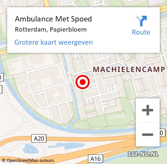 Locatie op kaart van de 112 melding: Ambulance Met Spoed Naar Rotterdam, Papierbloem op 16 juni 2021 17:19