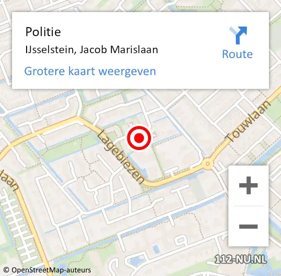 Locatie op kaart van de 112 melding: Politie IJsselstein, Jacob Marislaan op 16 juni 2021 17:32