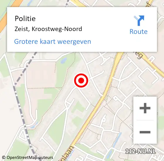 Locatie op kaart van de 112 melding: Politie Zeist, Kroostweg-Noord op 16 juni 2021 17:41