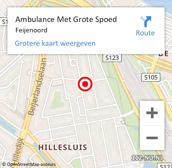 Locatie op kaart van de 112 melding: Ambulance Met Grote Spoed Naar Feijenoord op 16 juni 2021 17:41